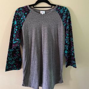 Gray and Floral Print Baseball Tee